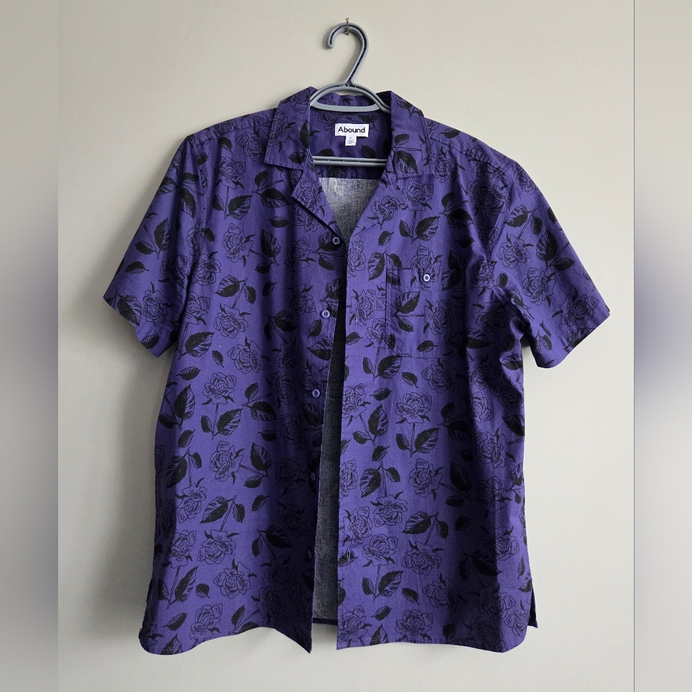 Abound Men's Causal Purple Floral Button Down Short Sleeve Summer Spring Shirt